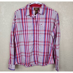Wrangler Aura Pink and Purple Plaid Western Snap Button Shirt Large (3598)